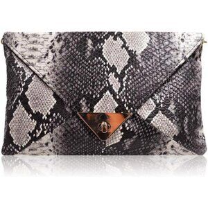 Black Snakeskin Envelope Clutch Purse Evening Crossbody Bag Faux Leather